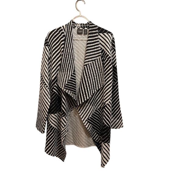 Chico's Women's Striped Jacket Size O Black and White Long Sleeve Relaxed Fit - Picture 4 of 6